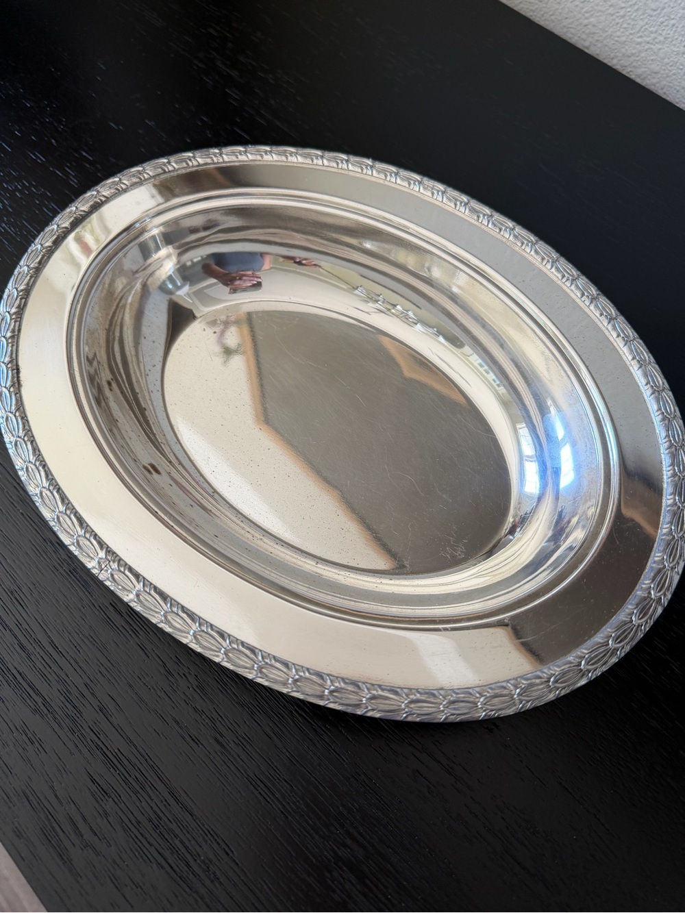 Vintage Silver Plated Oval Serving Platter - Decorative Border